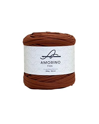 AMORINO FIOS T-Shirt Yarn Premium for Crochet & Knitting, 3.6cm Thick, Polyester Yarn, Knotless, Macrame (Ganache)