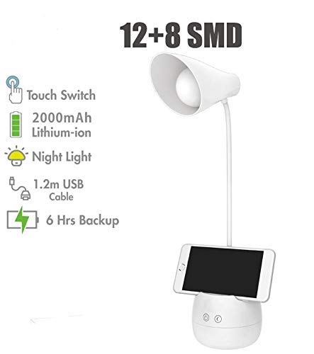 Image of IDOLESHOP Rechargeable LED Touch On /Off Switch Study Lamp , White , Pack of 1, Plastic.