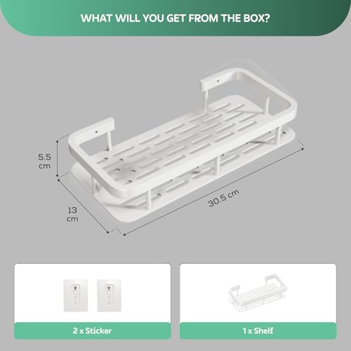 Image of amazon basics 2 Pack Self Adhesive Bathroom Shelf for Wall, Bathroom Organiser Without Drill, Rust Resistant Wall Mounted Bathroom Rack for Shampoo, Soap & Toiletries, Black