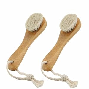 2 Pack 6″ Bamboo Handle Dry Facial Cleansing Brush with Natural Soft Horsehair Bristles, Face Brush Cleanser Skin Care Exfoliating Brush Scrubber.