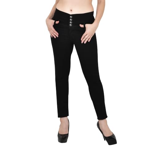 Linaria Women Black4 Button Plain Stretchable Denim Jeans-picture-20