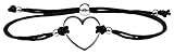  Milosa Herz Armband Silber - größenverstellbar - handmade - langlebig - fein verpacktes Geschenk für Damen & Mädchen, Armbänder Makramee:Schwarz