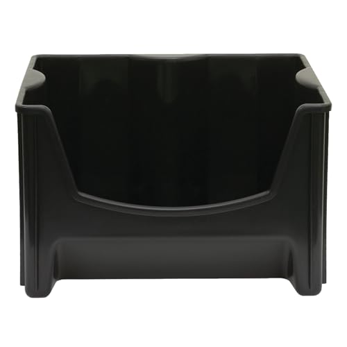 United Solutions SB0015 Black Plastic Stacking/Nesting Storage Bin - Large Stackable Plastic Organizing Box in Black