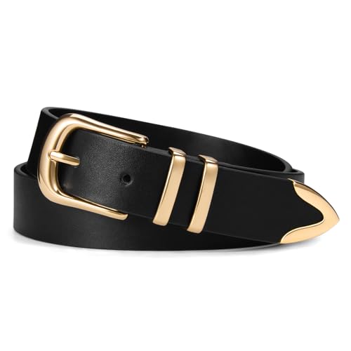 VATAN Women Leather Belt for Jeans Dresses Pants Fashion Ladies Casual Waist Belt with Gold Buckle