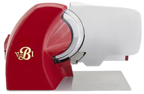 VBI Milano 1898 Home Line Plus 250 Food Slicer | 10-inch Chromed Steel Blade | Adjustable Thickness | Premium Electric Slicer for Prosciutto, Cold Cuts, Cheese, Bread, Veggies and more (Red)