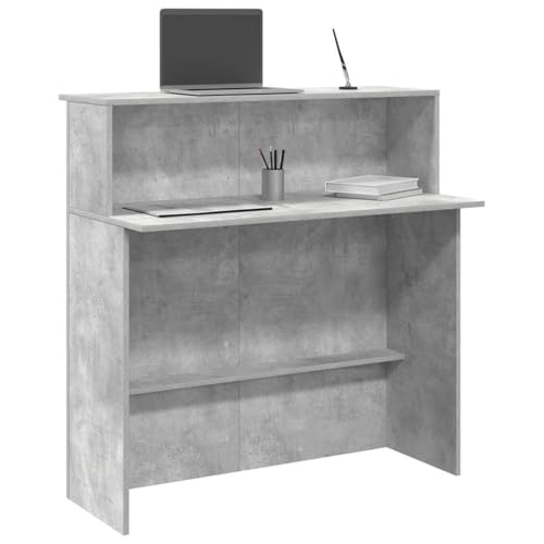 Escritorio de oficina de cemento gris, 100 x 50 x 103,5 cm, mesa de recepción de madera contrachapada duradera, ideal para clínicas médicas, hoteles, vestíbulos y salas de estar, elegante estación de