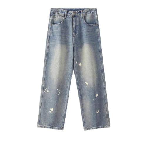 Jeans Pants Trousers Denim Autumn Men's Loose Classic Spray Paint Washed Retro