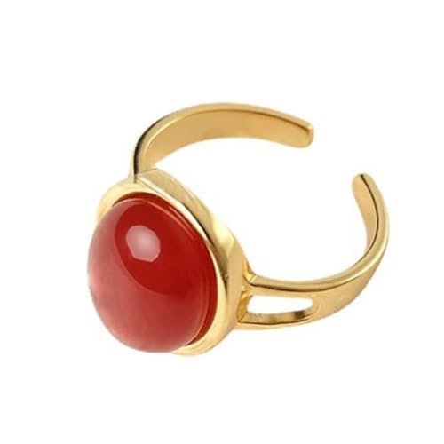 Bague Vintage En Pierre Rouge Ovale Plaqué Or Bague Ajustable Pour Femme Cadeau Anniversaire Fiançailles Ou Noël Bijou Rétro Avec Pierre De Naissance Bague...