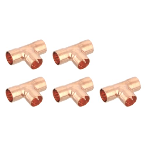 QUARKZMAN 5 Pezzi 12mm Raccordo a T in Rame Raccordo a Forma di T con Connessione a Saldare per Impianti Idraulici, 36,5x24mm