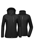 CAMEL CROWN Damen 3 in 1 wasserdichte Skijacke Winddicht Wintermantel Fleece Innen Schnee Snowboardjacke Outdoor, Schwarz, M