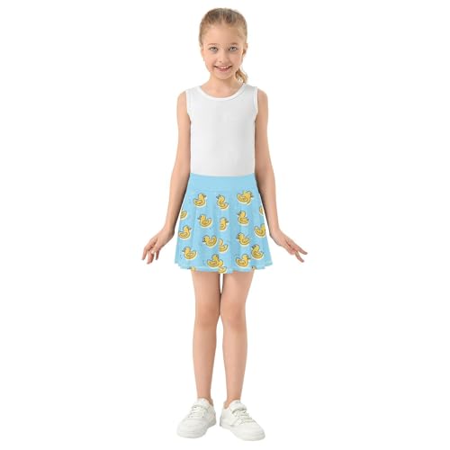 Girls Tennis Skirt Yellow Rubber Duck with Shorts and Pockets for Golf Running School Athletic Skorts M4