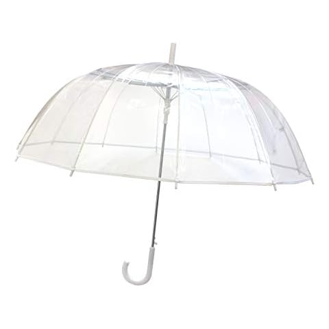 SMARTBULLE Large Clear Stick Umbrella - Wind Resistant; 12 Whales; Diameter=40 inch; Automatic Opening; Umbrella Woman; Ideal Marriage; White Border Color Cover