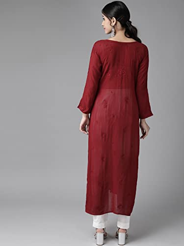 Image of Ada Hand Embroidered Lucknowi Chikankari Viscose Kurta for Women A411185