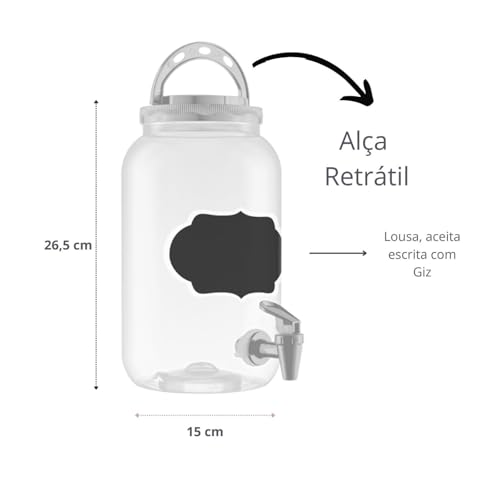 Suqueira Pote De Plástico Com Torneira 3600 Ml Com Lousa (Branco)