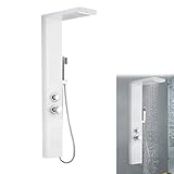 Suusolny 5-in-1 Duschpaneel Duschsystem Dusche Regendusche Set Multifunktional Duschset 304 Gebürstet Edelstahl mit Handbrause Regendusche Massagedusche & Wasserfalldusche für Badezimmer Weiß