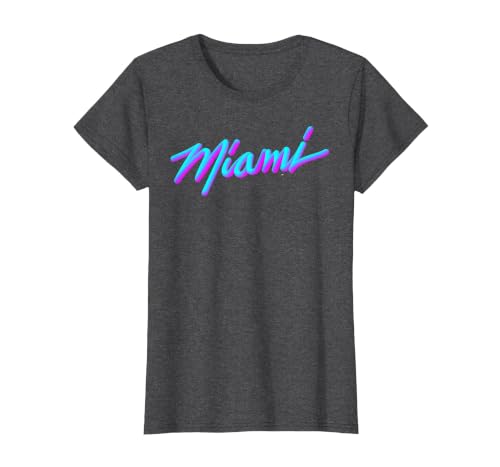 Miami - Vaperwave Synthwave 80s Style Retro Design T-Shirt, Women, Dark Heather Grey, Large