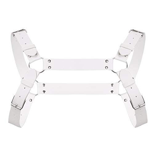 FEESHOW Men s Punk PU Leather Adjustable Shoulder Body Chest Harness Belt Clubwear Costume Type B White One Size