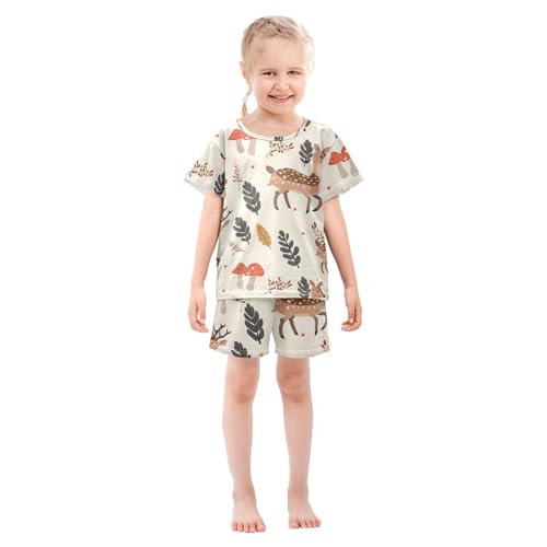 ALAZA Deer Mushroom Cartoon Pajamas Short Sleeve 2 Piece Sleepwear Top and Bottom Pajama Set Unisex3