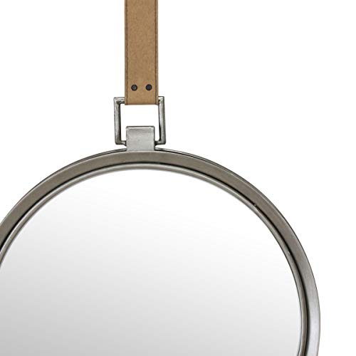 Stonebriar Round Rustic Metal Mirror With Brown Leather Hanging Strap For Wall, Industrial Home Décor ; Unique Home Decor For Living Room, Entryway, Hallway, And Bedroom #TOP3