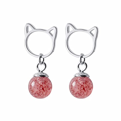 Bijoux filles chat mignon et boucles d'oreilles fraise rose pleines de tendresse
