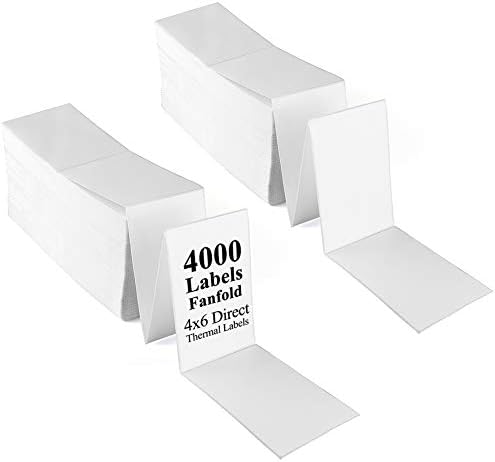 LotFancy Fanfold 4x6 Direct Thermal Labels, Perforated, 4000 Labels Total, 2 Stacks (2000 Labels per Stack), White Mailing Postage Address Shipping Labels