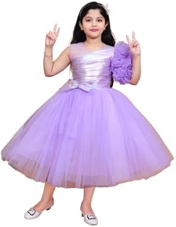 Jhilik Garments Girls Purple Tulle Ball Gown Dress with Shimmer Bodice and Floral Applique, Fancy Ruffle Net Maxi and Belo... Price In India