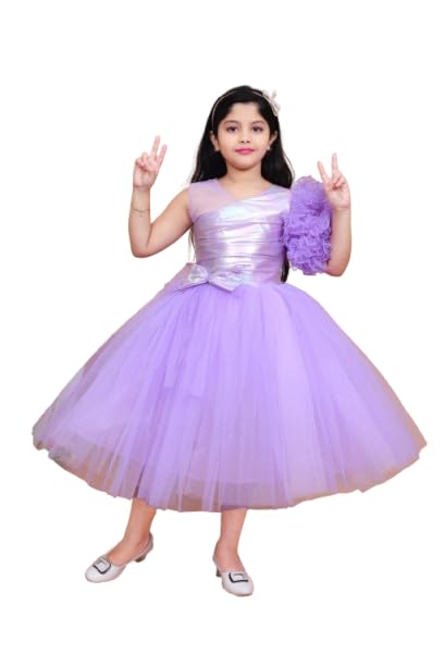 Jhilik Garments Girls Purple Tulle Ball Gown Dress with Shimmer Bodice and Floral Applique, Fancy Ruffle Net Maxi and Belo... - Review, Price and Buying Guide