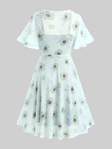 Image of ROSE GAL Rosegal Plus Size Women Sundress Set Flutter Sleeves Floral Dress and Lace-up Cami Dress
