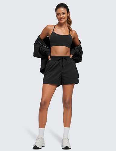 CRZ YOGA Lightweight Casual Shorts for Women 3.5" High Waisted Linerless Athletic Running Hiking Shorts with Zip Pockets3