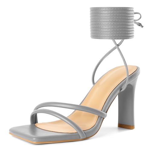 Image of Joseywade Chunky Heels For Women Lace Up Tie Up High Heel 3.5 inch Heeled Sandals Open Toe Shoes