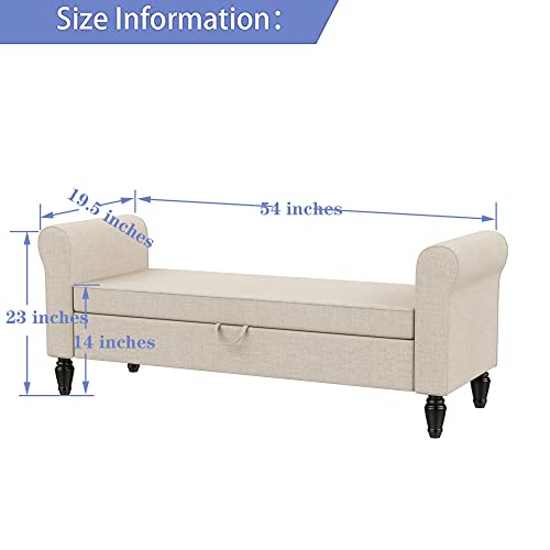 Alish Modern Storage Bench With Arms Button Tufted Bed Bench Entryway Bench With Storage For Living Room Bedroom Light Beige #TOP1