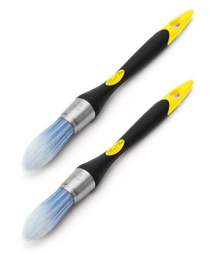 Bates- Trim Paint Brush, 0.75 Inch, 2 Pack, Ergonomic Non-Slip Handle, Synthetic Bristles, Trim Brushes for Painting, Yellow and Black