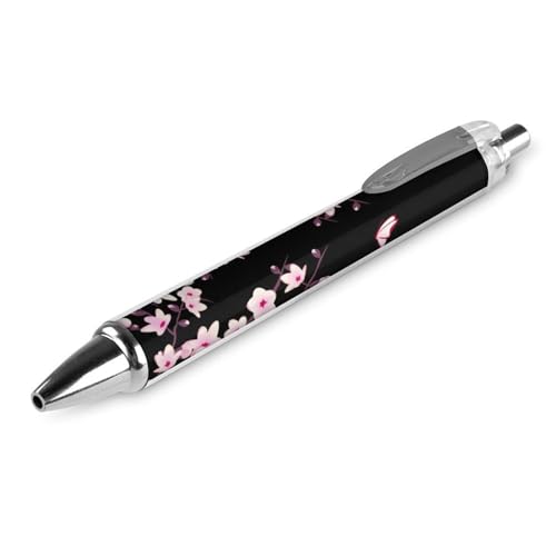 JITUIHOM Floral Cherry Blossoms Black Pink Smooth Writing Ballpoint Pen,Durable PC Material Comfort Grip for School Office Gift 1 PCS