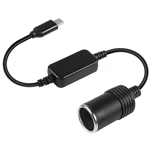 HATMINI Cable de alimentación adaptador USB C a encendedor de cigarrillos, 1 pie 5 V USB C macho a enchufe hembra de 12 V, cable convertidor para grabadora de conducción de coche, GPS, E Dog y otros