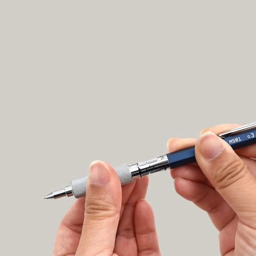 Image of OHTO MS01 0.3mm Mechanical Pencil - Precision Metal Drafting Pencil with Adjustable Lead Control, Knurled Grip & Durable Aluminum Navy Body | Made in Japan