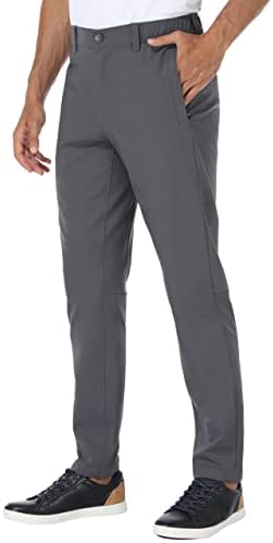 Mens Golf Pants Stretch Dress Slim Fit Pants Waterproof Comfy Casual Work Tapered Pants with Pockets Grey