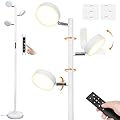 JUNNAI White Floor Lamp with Remote Tall Standing Lamps 30W LED Tree Floor Lamp with 3 Adjustable Heads Touch Control Timer 4 Color Temperatures Light Lamps for Living Room Office Bedroom Crafting