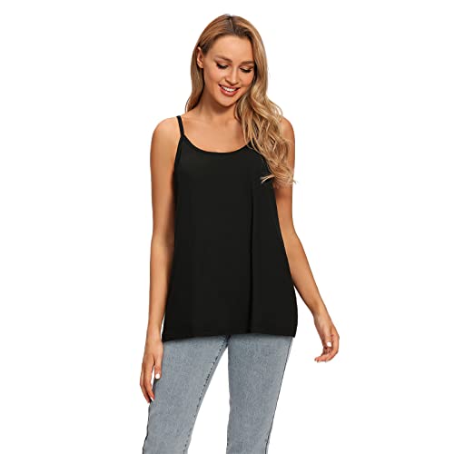 Image of Womens Loose Camisole Top with Built in Padded Bra Flowy Pleated Tank Cami Top