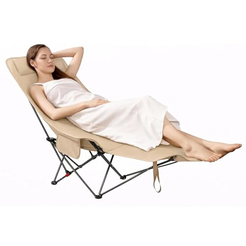 Image of Reclining Camping Chair | 3-Position Adjustable High Back Folding Chair | Lightweight Portable Travel Chair with Carry Bag (Color- Beige)