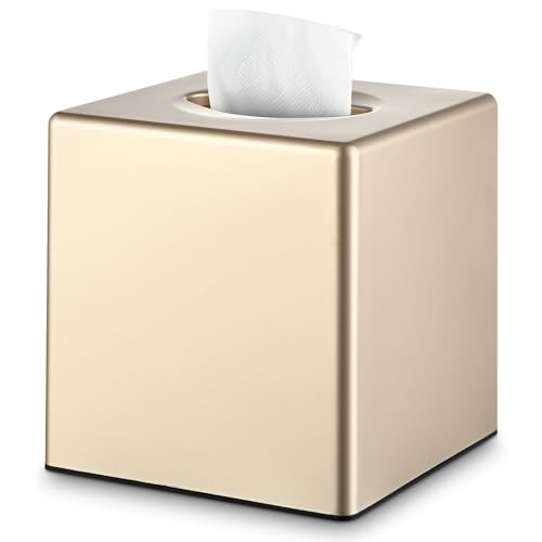 Y-in Hand Tissue Box Cover Decorative Modern Square Facial Storage Tissue Box Holder Home Accessories for Bathroom Vanity Countertops Dressers Night Stand Parlors and Office - Champagne Gold