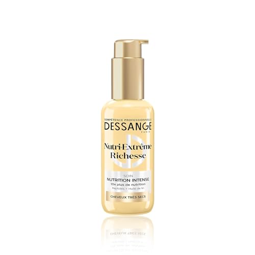 DESSANGE - Soin Cheveux Sans Rinçage Nutrition Intense Nutri-Extrême Richesse - Formule Enrichie En Peptides & Huile De Lin - Nourrit Longueurs & Pointes - Douceur & Éclat - Cheveux Très Secs - 110ml