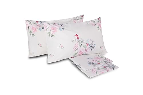 Hermet Laura Biagiotti, Set Lenzuola Letto Matrimoniale In Percalle Di Cotone, 100% Percalle Di Cotone Stampato, Lenzuolo Da Sopra, Lenzuolo Con Angoli, Coppia Federe, Okab Rosa