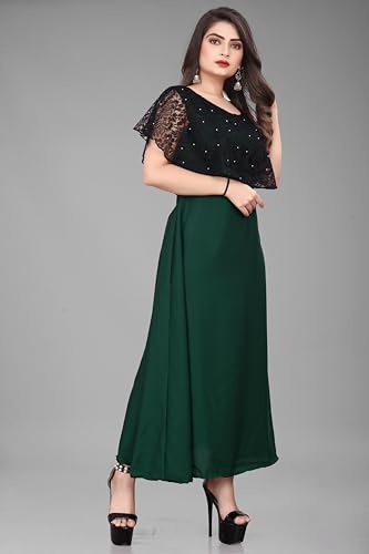 Image of Women's Poly Crepe Round Neck Plain Gown Dress
