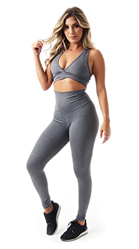 Conjunto Academia Fitness Calça Legging Com Top Ginastica Bojo (M/42, MESCLA)