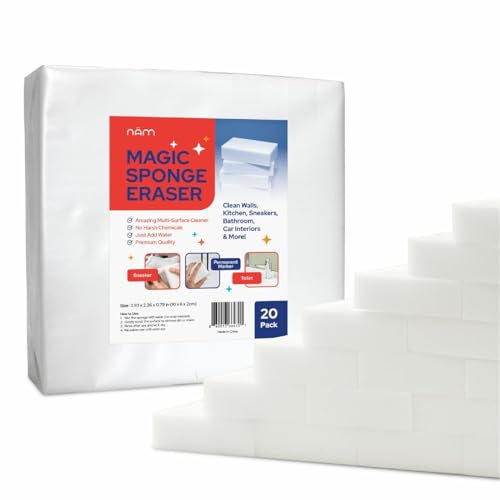 Magic Eraser Sponge, 20 Pack Extra Dense Melamine Cleaning Pads – Multi-Surface Cleaner for Kitchen, Bathroom, Walls, Floors, Baseboards, Sink, Scuff Marks & Grease Removal