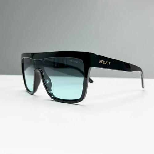 Velvet Eyewear Womens Shield Sunglass Style Melania in Black - Aqua- 100% UV Protection - Designed for Women - Designed in the USA4