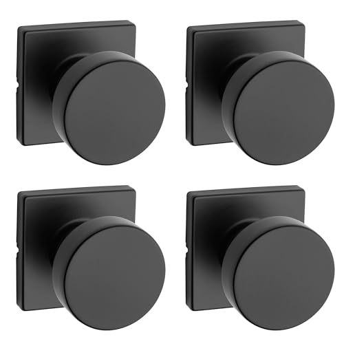 Image of Kwikset Pismo Interior Square Passage Door Knob, Handle for Closet and Hallway Doors, Non-Locking Doorknob, Matte Black