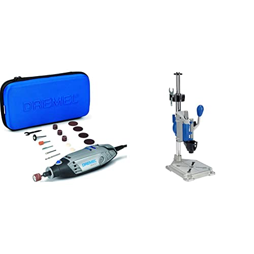 Dremel 3000 Outil Rotatif Multifonction 130W avec 15 Accessoires et 1 Sac, Vitesse Variable 10000-33000 tr/min & 220 Support Perceuse à Colonne Workstation pour Outil Rotatif Multifonction