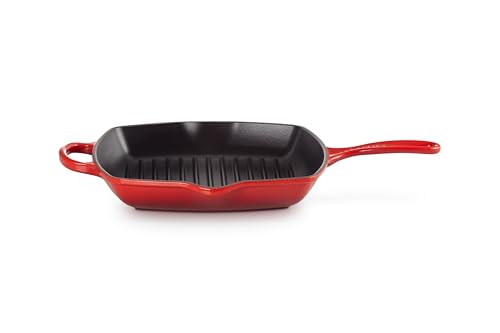 Foto von LE CREUSET Signature Gusseisen-Grillpfanne, Quadratisch, 26 cm, Für alle Herdarten inkl. Induktion geeignet, 2,86 kg, Kirschrot, 20183260600422