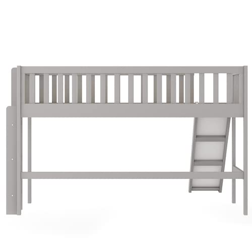 Majnesvon Twin Loft Bed With Slide,Loft Bed,Wood Low Profile For Boys Girls, Built-In Ladder And Guard Rail,No Box Spring Needed (Gray) #TOP4